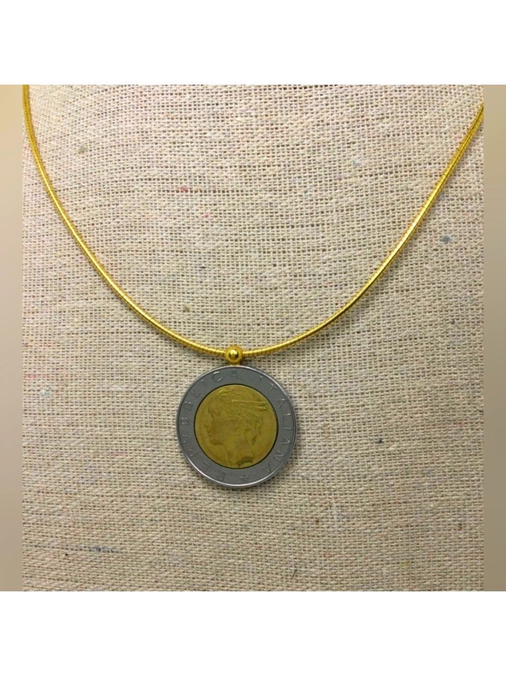 Bronze Milor Italy Italian Coin Pendant Necklace 15"